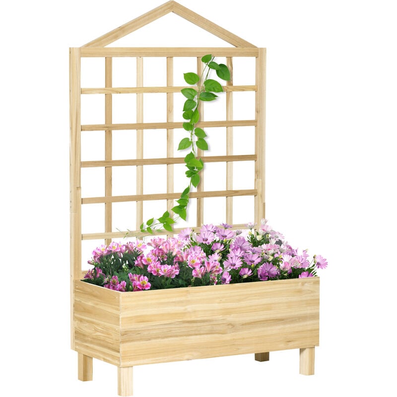 Outsunny Wooden Garden Planters with Trellis for Vine Climbing Plants, Natural