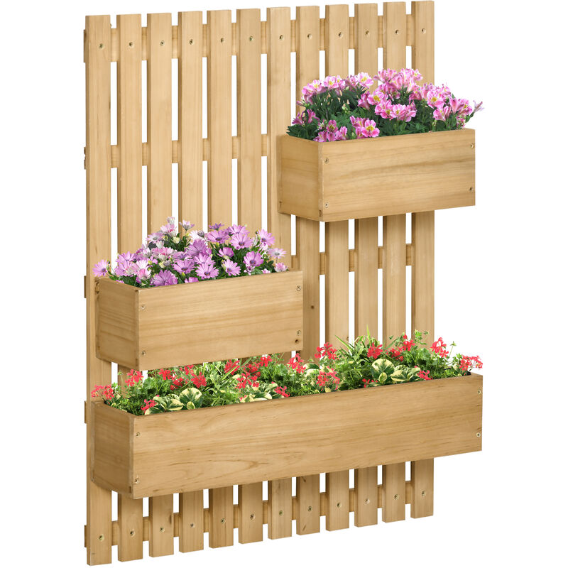 Wooden Garden Planters with Trellis Wall-mounted Raised Garden Bed Natural wood - Outsunny