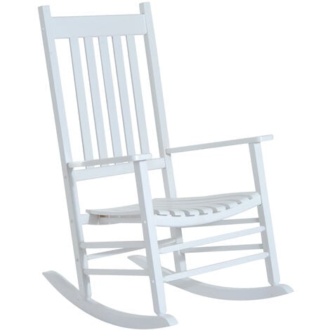 Outsunny Wooden Garden Rocking Chair Outdoor Furniture Deck Armchair Patio Swing White