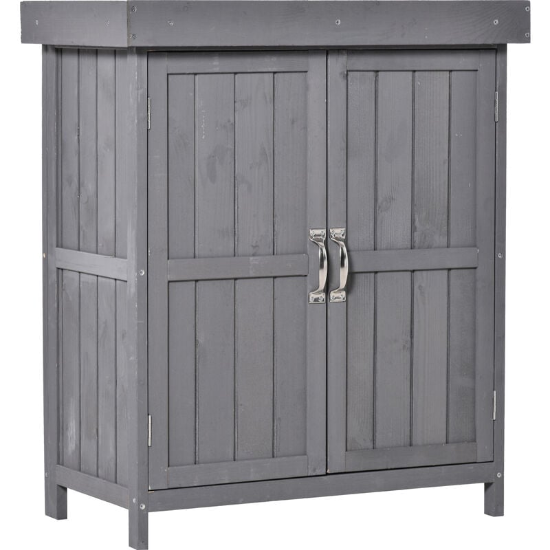 Outsunny - Wooden Garden Shed Double Door Tool Storage House Dark Grey - Dark Grey
