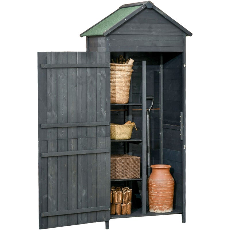 Wooden Garden Shed Outdoor Shelves Utility Tool Storage Cabinet Grey - Grey - Outsunny