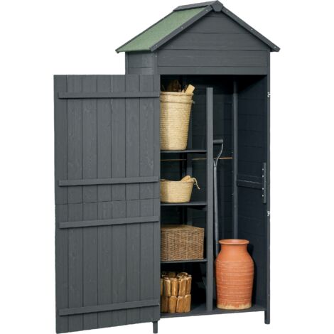 Outsunny Wooden Garden Shed Outdoor Shelves Utility Tool Storage Cabinet Grey