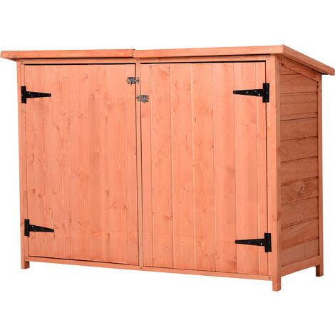 Outsunny Wooden Garden Shed w/ Slatted Shelves Locking Doors 90x128cm