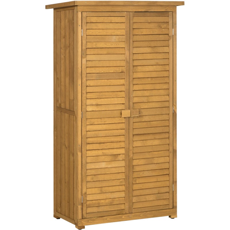 Wooden Garden Storage Shed, 3-Tier Shelves Tool Cabinet w/ Asphalt Roof - Natural wood finish - Outsunny
