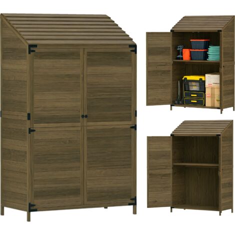 Outsunny Wooden Garden Storage Shed w/Double Doors and Shelves, Olive Brown