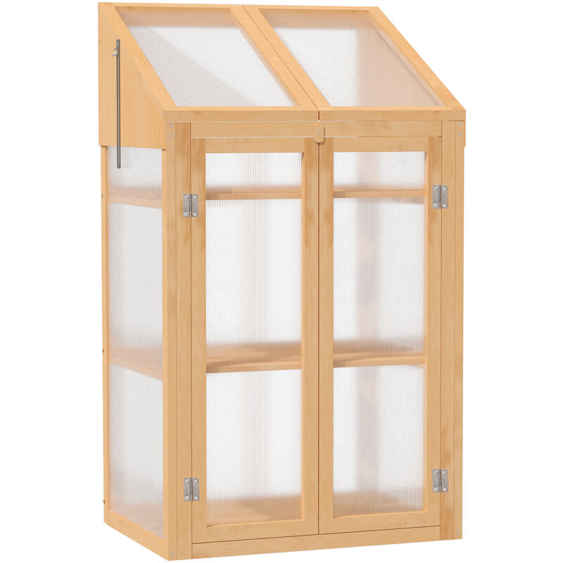 Outsunny - Wooden Greenhouse Cold Frame Grow House w/ Double Door for Flower Brown
