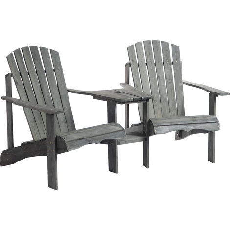 Outsunny Wooden Outdoor Double Adirondack Chair w/ Center Table & Umbrella Hole