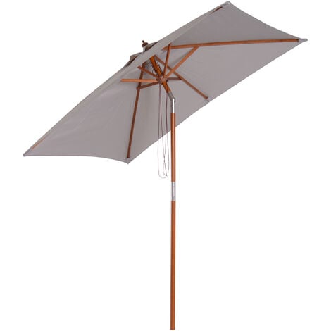 Outsunny Wooden Patio Umbrella Market Parasol Outdoor Sunshade 6 Ribs Grey