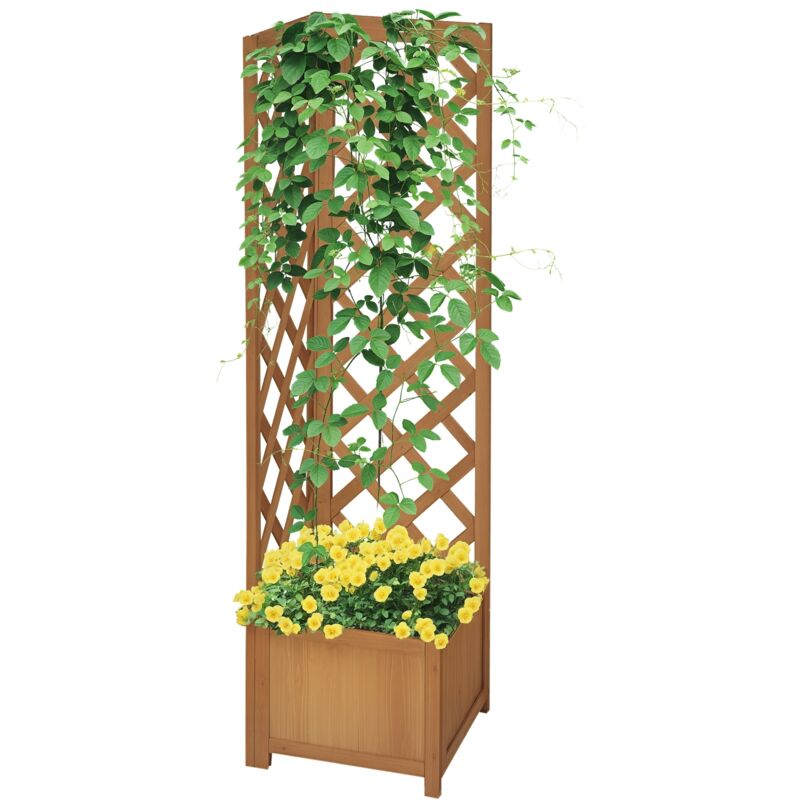 Outsunny Wooden Planter with Corner Trellis, Raised Garden Bed, Brown