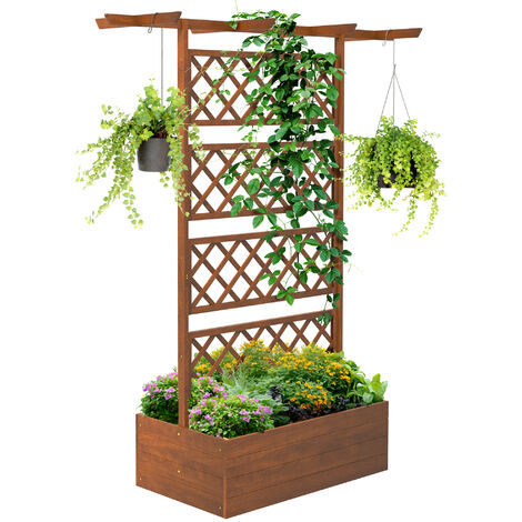 Outsunny Wooden Trellis Planter, Raised Garden Bed for Climbing Plants Orange
