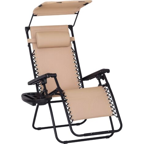 Outsunny Zero Gravity Chair Adjustable Patio Lounge w/ Cup Holder Beige