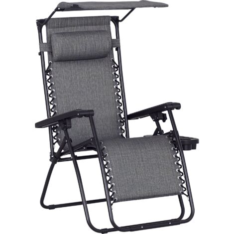 Outsunny Zero Gravity Chair Adjustable Patio Lounge w/ Cup Holder Grey