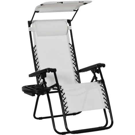 Outsunny Zero Gravity Chair Adjustable Patio Lounge w/ Cup Holder White