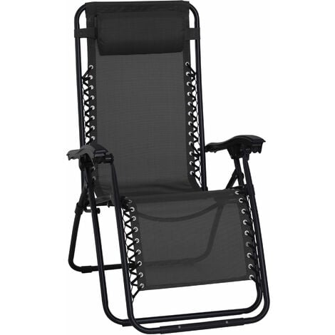 Outsunny Zero Gravity Chair, Reclining Lounger w/ Pillow Black
