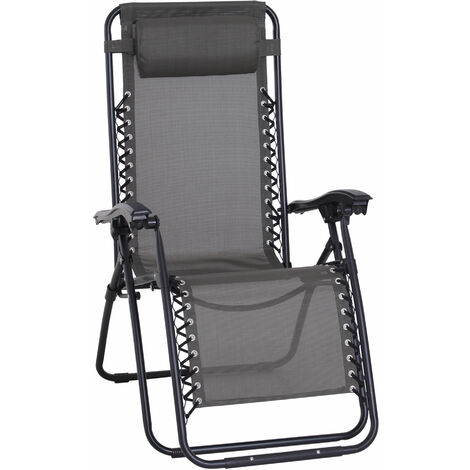 Outsunny Zero Gravity Chair, Reclining Lounger w/ Pillow Grey