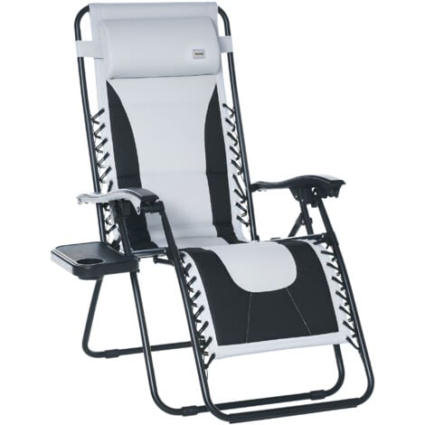 Outsunny Zero Gravity Lounger Folding Recliner Chair w/ Cup Holder Light Grey