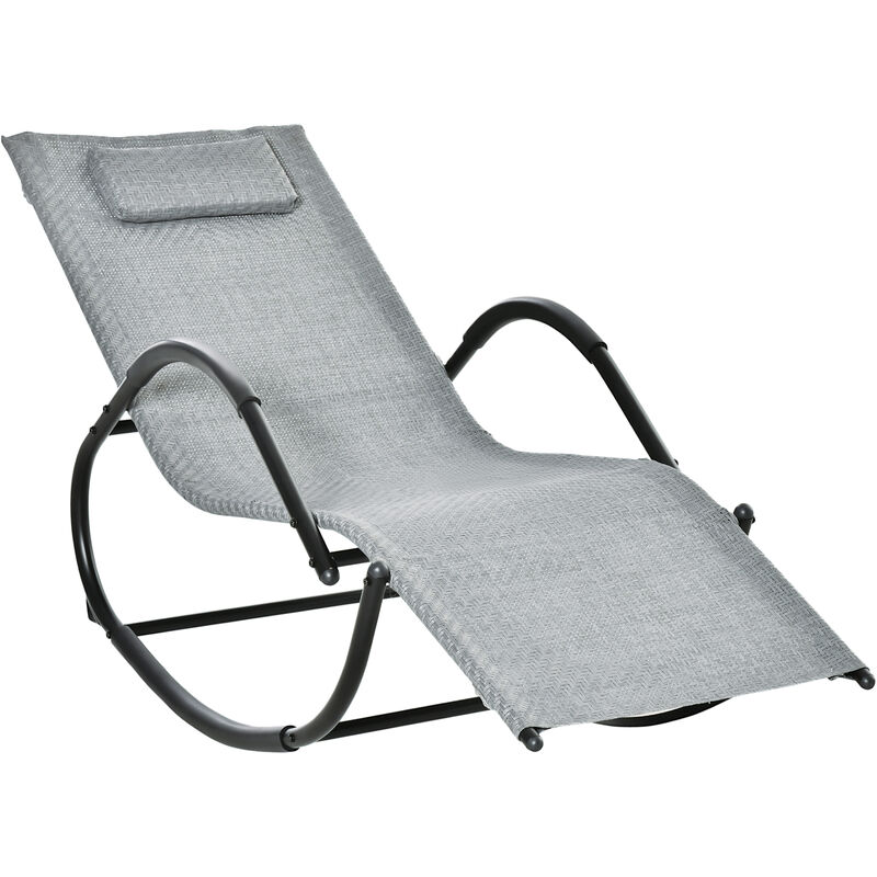 Outsunny Zero Gravity Rocking Lounge Chair, Rattan Effect Patio Rocker w/ Removable Pillow, Recliner Seat for Indoor & Outdoor, Breathable Texteline,