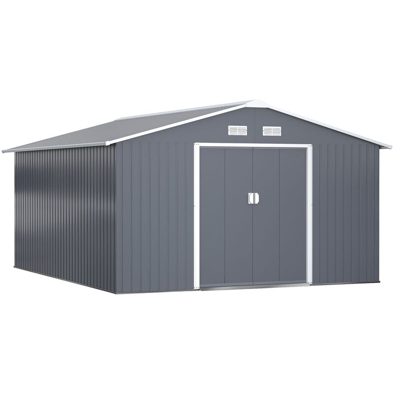 OutsunnyGalvanised Metal Shed Garden Outdoor Storage Unit w/ 2 Doors Grey 6.5x11FT