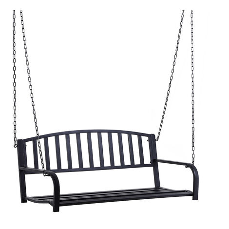 Outsuny Porch Swing Metal 2 Person Seating Heavy Duty Black Vintage Furniture