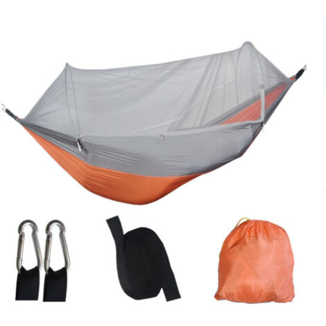 Ouverture rapide orange et grise 250&120 cm Hamac en nylon anti-basculement, hamac simple ou double d'extérieur, hamac parachute léger pour le camping, hamac en nylon avec moustiquaire