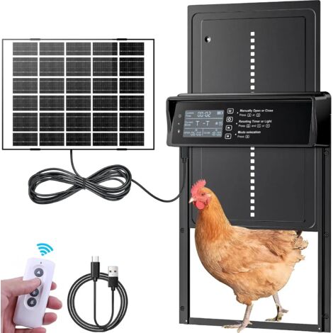 Ouverture solaire pour poulailler, porte solaire automatique, écran LED, capteur de lumière, télécommande, minuterie de contrôle