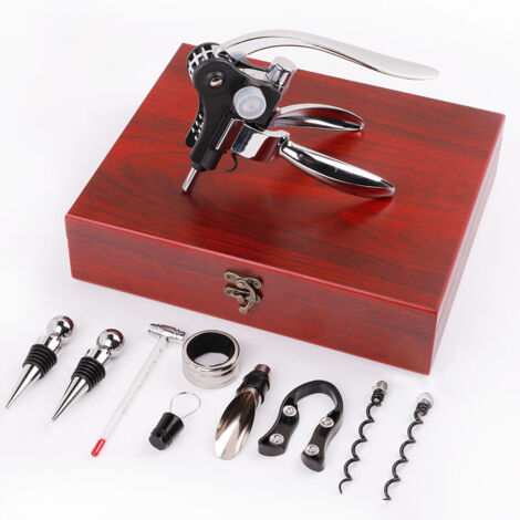Ouvre-bouteille à vin ensemble coffret cadeau tête de lapin boîte en cuir boîte en bois oreilles de lapin ensemble de neuf pièces boîte en bois accessoires pour le vin en forme de lapin