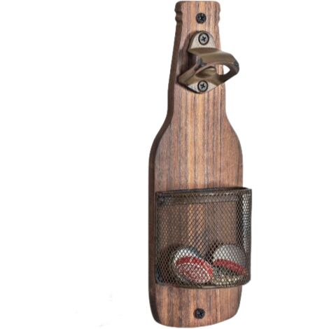 Ouvre-bouteille mural, marron, 1 ouvre-bouteille, panier décoratif mural pour ranger les capsules de bouteilles