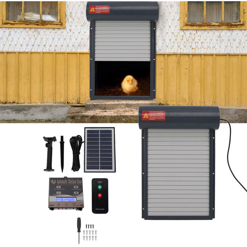 Eosnow - Ouvre-porte automatique de poulailler à énergie solaire avec minuterie capteur de lumière porte de poulailler avec télécommande pour poulet