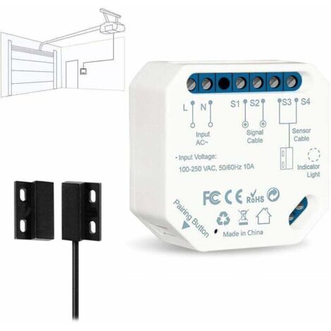 Ouvre-Porte de Garage Connecté WiFi, Interrupteur de Porte Intelligent, Compatible avec Google Home Alexa, Commutateur Contrôlé à Distance, Kits Smart Module pour Portail Coulissant