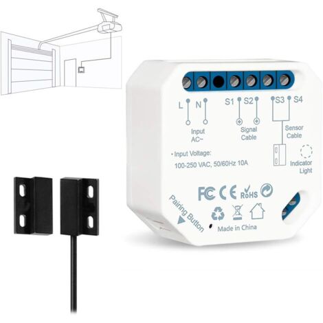 Ouvre-Porte de Garage Connecté WiFi, Interrupteur de Porte Intelligent, Compatible avec Google Home Alexa, Commutateur Contrôlé à Distance, Kits Smart Module pour Portail Coulissant