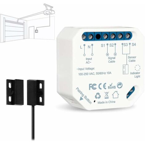 Ouvre-Porte de Garage Connecté WiFi, Interrupteur de Porte Intelligent, Compatible avec Google Home Alexa, Commutateur Contrôlé à Distance, Kits Smart Module pour Portail Coulissant
