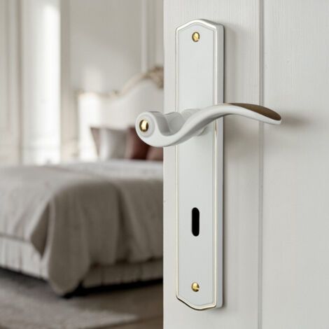 Ouvre&Déco – 2 poignées de porte EVITA entrée de clé,laiton blanc et poli entraxe 195 mm