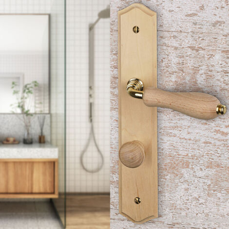 Ouvre&Déco – 2 poignées de porte POIRE condamnation, Bois brut entraxe 195 mm