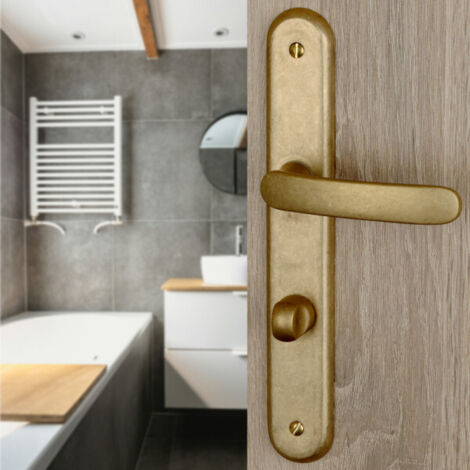 Ouvre&Déco – 2 poignées de porte VINTAGE verrou condamnation, Laiton brut laqué mat entraxe 195 mm
