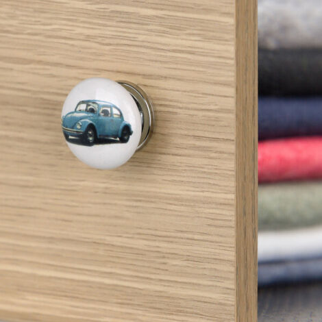 Ouvre&Déco – Bouton de meuble COCCINELLE, Porcelaine bleu Ø35 mm