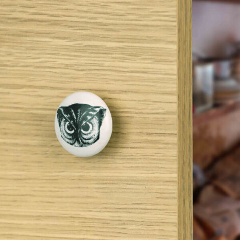 Ouvre&Déco – Bouton de meuble HIBOU, Porcelaine blanc Ø35 mm