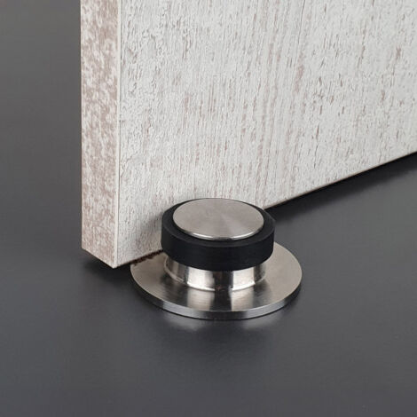 Ouvre&Deco – Butée de porte sol GRAPHIC – Inox mat avec anneau caoutchouc noir – Résistance à la corrosion – Design circulaire moderne