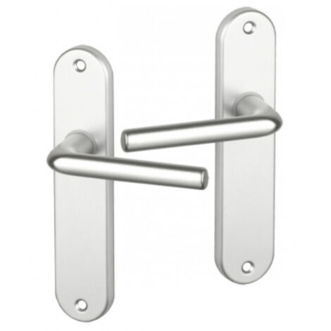 Ouvre&Deco – Ensemble de 2 poignées de porte alu argent – Plaque sans trou – Béquille fonction bec de cane – Entraxe 165mm – Épaisseur de porte 36 à 44mm