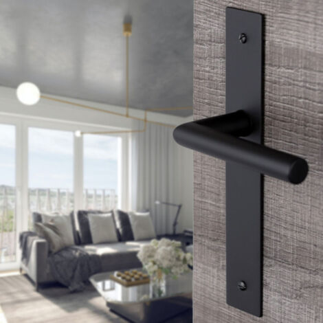 Ouvre&Deco – Lot de 2 poignées de porte BRUNELLA inox noir – Entraxe 195 mm – Système sans trou – Pour portes intérieures