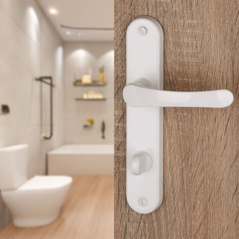 Ouvre&Deco – Lot de 2 poignées de porte Chamrousse – Verrou condamnation – Aluminium blanc – Entraxe 195 mm pour salle de bain