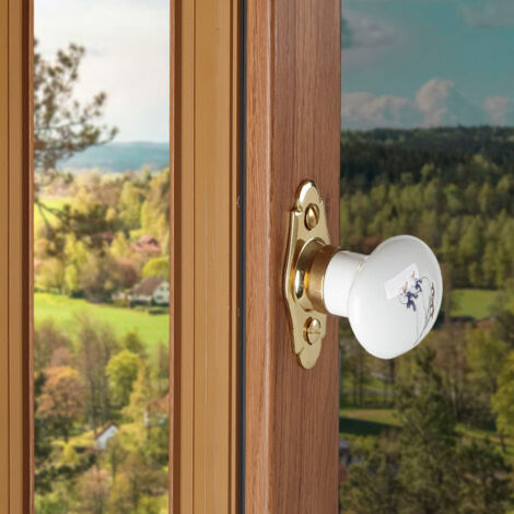 Ouvre&Deco – Poignée de fenêtre crémone en porcelaine blanche – Base en laiton poli – Design ergonomique pour confort d'utilisation – Modèle oies