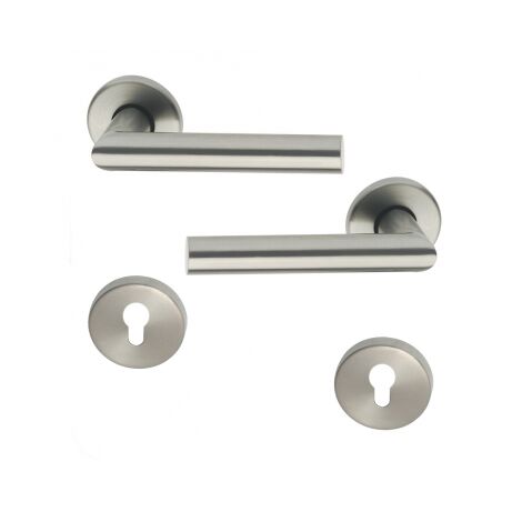 Ouvre&Deco – Poignée de porte d'entrée à cylindre – Inox sur rosace Clé I – Endurance 200 000 cycles – Épaisseur de porte 35 à 40 mm