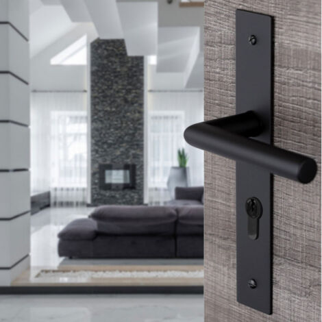 Ouvre&Deco – Poignée de porte d'intérieur BRUNELLA – Cylindre compatible – Inox noir – Entraxe 195 mm – Design moderne pour intérieur
