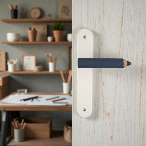 Ouvre&Deco – Poignée de porte intérieure CRAYON sans trou – Bois laqué bleu – Entraxe 195 mm – Béquille réversible droite-gauche