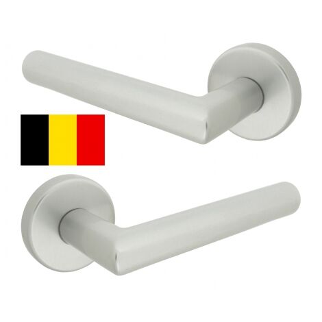 Ouvre&Déco – Poignée de porte intérieure en Aluminium finition argent sur rosace ronde BdC, DUBLINO, NORME BELGE