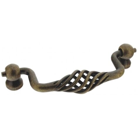 Ouvre&Déco – Poignée de porte ou tiroir de meuble rustique en acier doré patiné entraxe 96mm, TORSADE Tombante