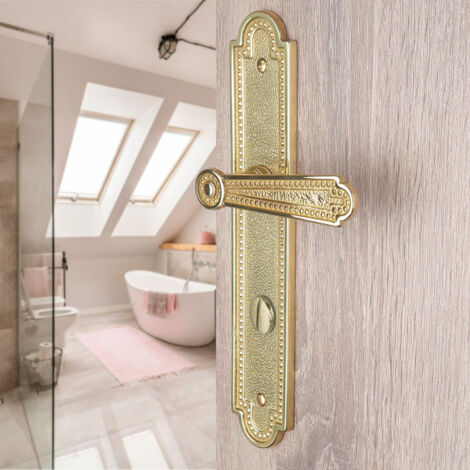 Ouvre&Deco – Poignées de porte CHENONCEAUX verrou condamnation – Laiton poli brillant – Entraxe 195 mm – Compatible épaisseur 35-40 mm