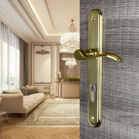 Ouvre&Deco – Poignées de porte coulissante AGATHE – Lot de 2 – Laiton poli brillant – Entraxe 195 mm – Compatible avec serrures à relevage