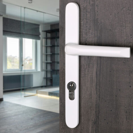 Ouvre&Deco – Poignées de porte PIANOSA à cylindre – Plaque étroite saillie réduite – Aluminium blanc – Entraxe 195 mm – Compatible serrure 3/5 points