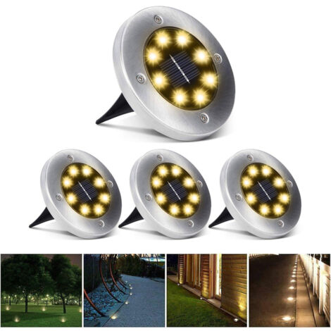 Ouylaf – Lot de 4 lampes solaires extérieures 8LED – Étanchéité IP65 – Autonomie 8-10h – Éclairage jardin, terrasse, pelouse, trottoir, piscine